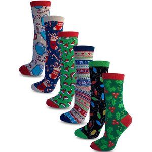 6 Pack Women's Christmas Crew Fun Socks K1508 New NWB